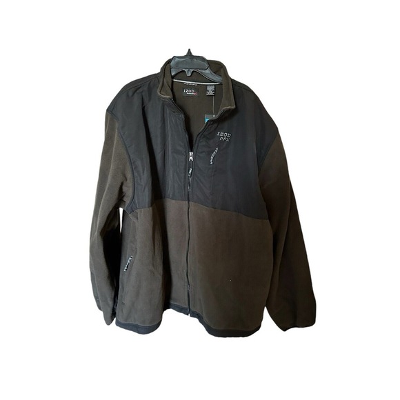 Izod PerformX Mens XXL Long Sleeve Full Zip Fleece Jacket Brown Black NWT‎ - Picture 1 of 13
